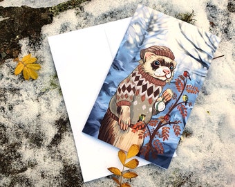 Winter Ferret Greeting Card