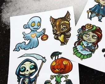 Cute Spooky Halloween Vinyl Sticker Sheets – Cartoony Goth A6