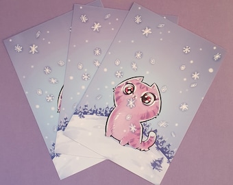 Snow Cat Postcards (Winter, Holidays, Kitty, Snowflake, Card, Season's Greetings)