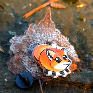 Chonky Fox metalen pin (schattig bosdier herfst herfst)