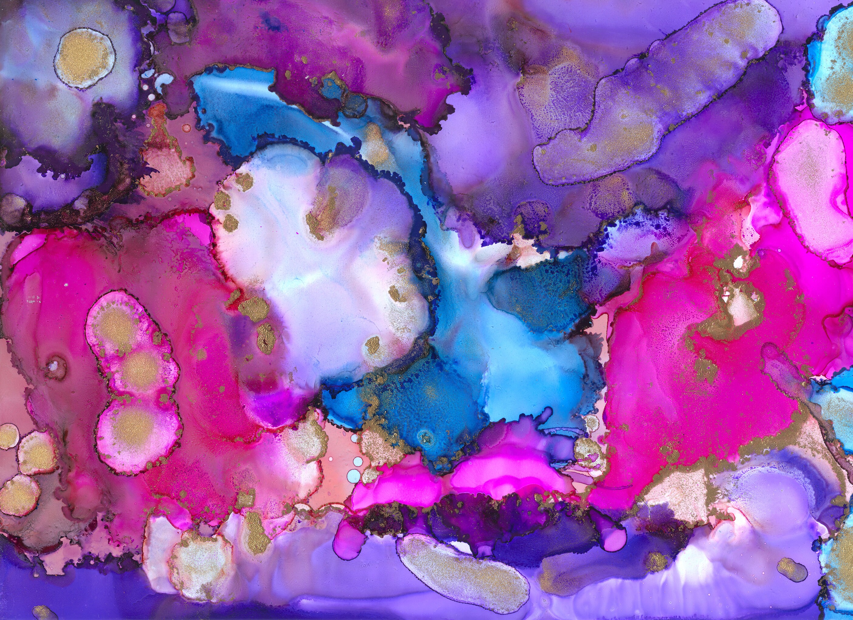 SPECIAL SALE Purple Pink Gold Abstract Wall Decor Original Etsy