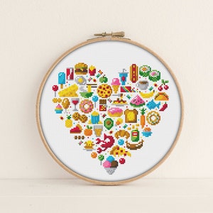 Food Cross stitch Pattern - PDF Pattern - Colourful Cross Stitch - Food Embroidery Pattern - Kawai Cross Stitch Pattern - Cool Cross Stitch