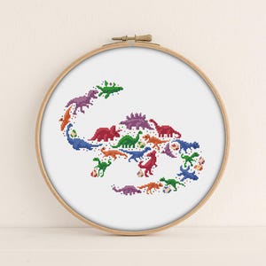 Dinosaur cross stitch pattern - Printable PDF Pattern - Dinosaur Embroidery Pattern - Dino cross stitch - kids cross stitch - PixlStitch
