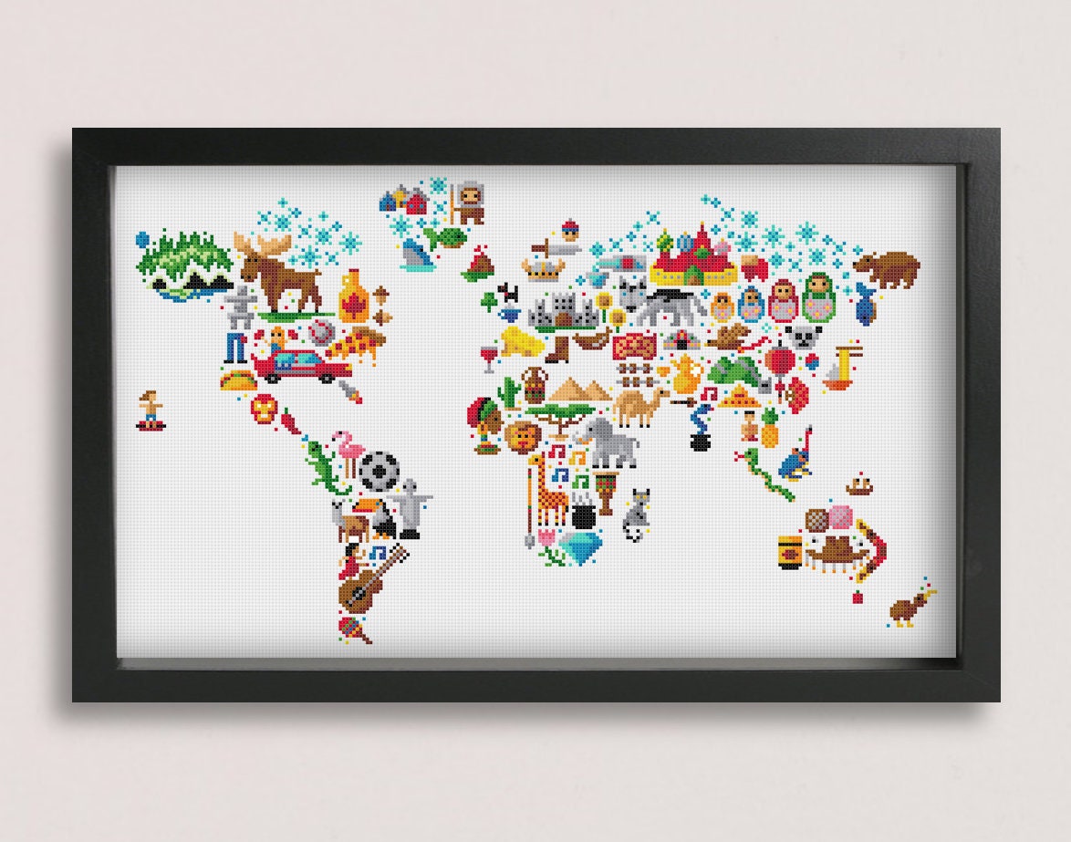 world map cross stitch pattern printable pdf pattern world etsy