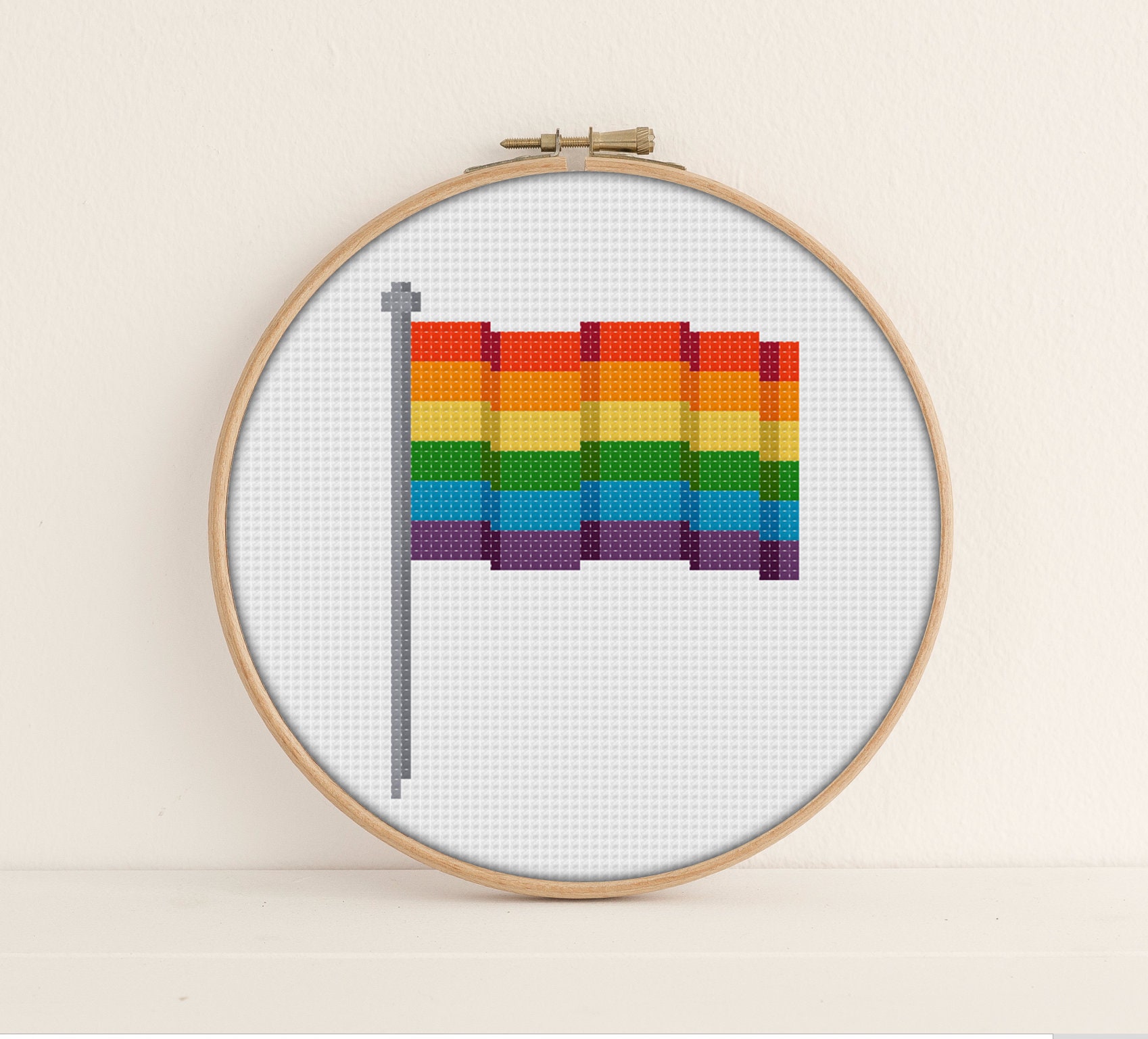 Gay Pride Flag Mini Cross Stitch Pattern DIY Pins and Patches Digital Download