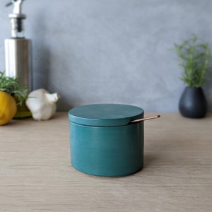 Concrete Salt Cellar with Lid Ocean Green