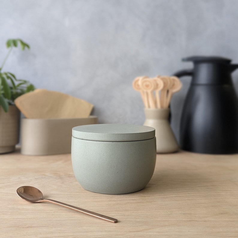 Concrete Sugar Bowl with Lid Sage Green