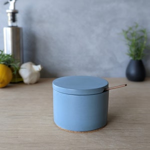 Concrete Salt Cellar with Lid Powder Blue