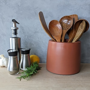 Concrete Kitchen Utensil Holder Burnt Orange