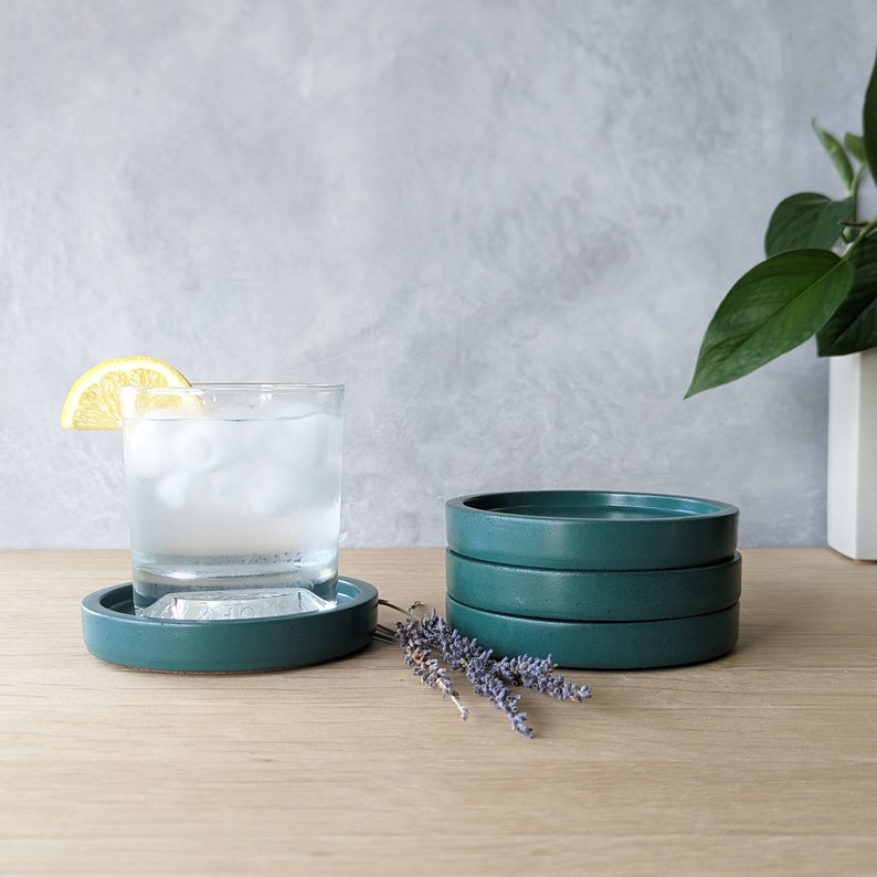 Concrete Coaster Set of Four or Six Ocean Green