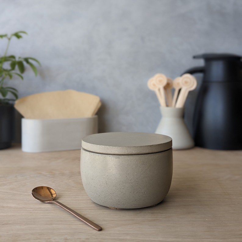 Concrete Sugar Bowl with Lid Oatmeal