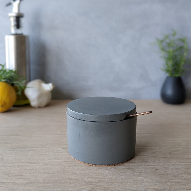 Concrete Salt Cellar with Lid Gray