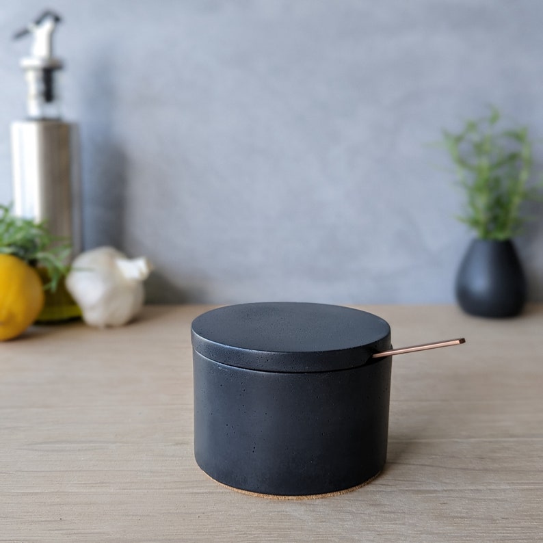 Concrete Salt Cellar with Lid Charcoal Black