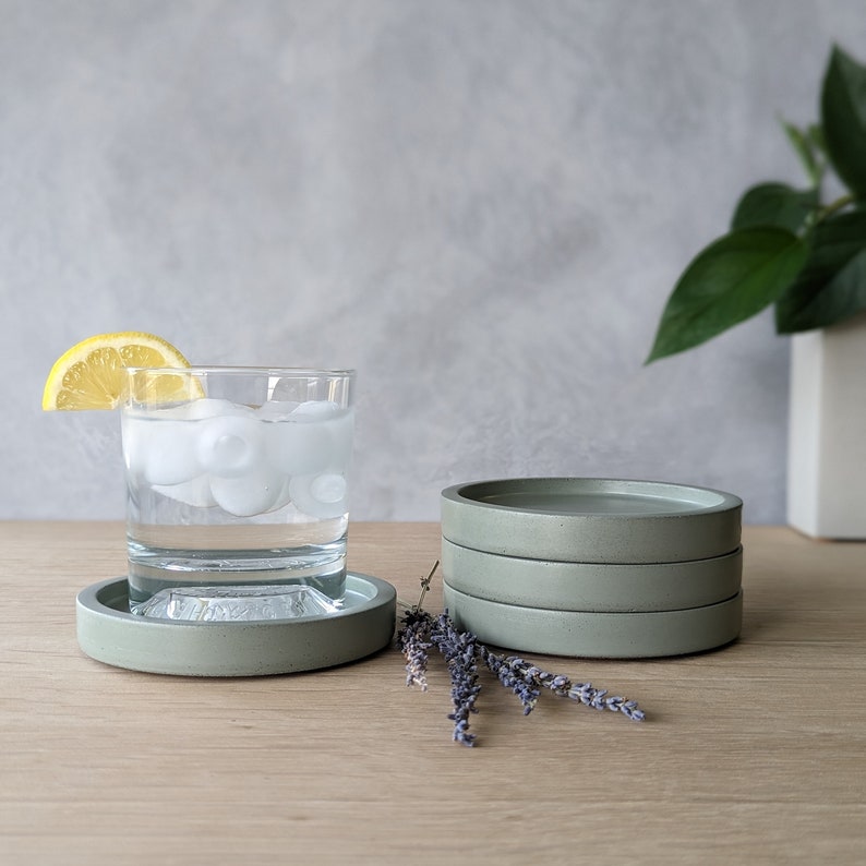 Concrete Coaster Set of Four or Six Sage Green