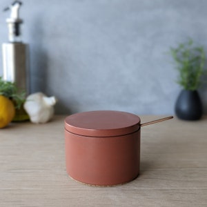 Concrete Salt Cellar with Lid Burnt Orange