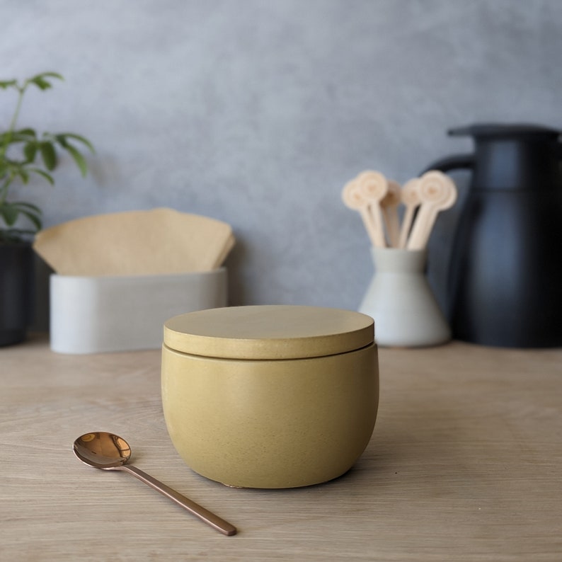 Concrete Sugar Bowl with Lid Vintage Yellow