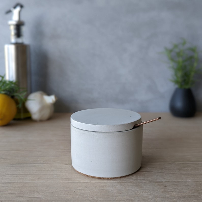 Concrete Salt Cellar with Lid Cream White