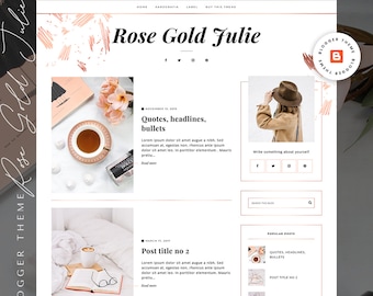 Blogger Template / Premade Responsive Blogspot Template / Blogger Minimalist Theme - ROSE GOLD JULIE