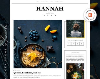 Szablon Bloggera / Gotowy responsywny szablon Blogspot / Minimalistyczny motyw Bloggera - Hannah