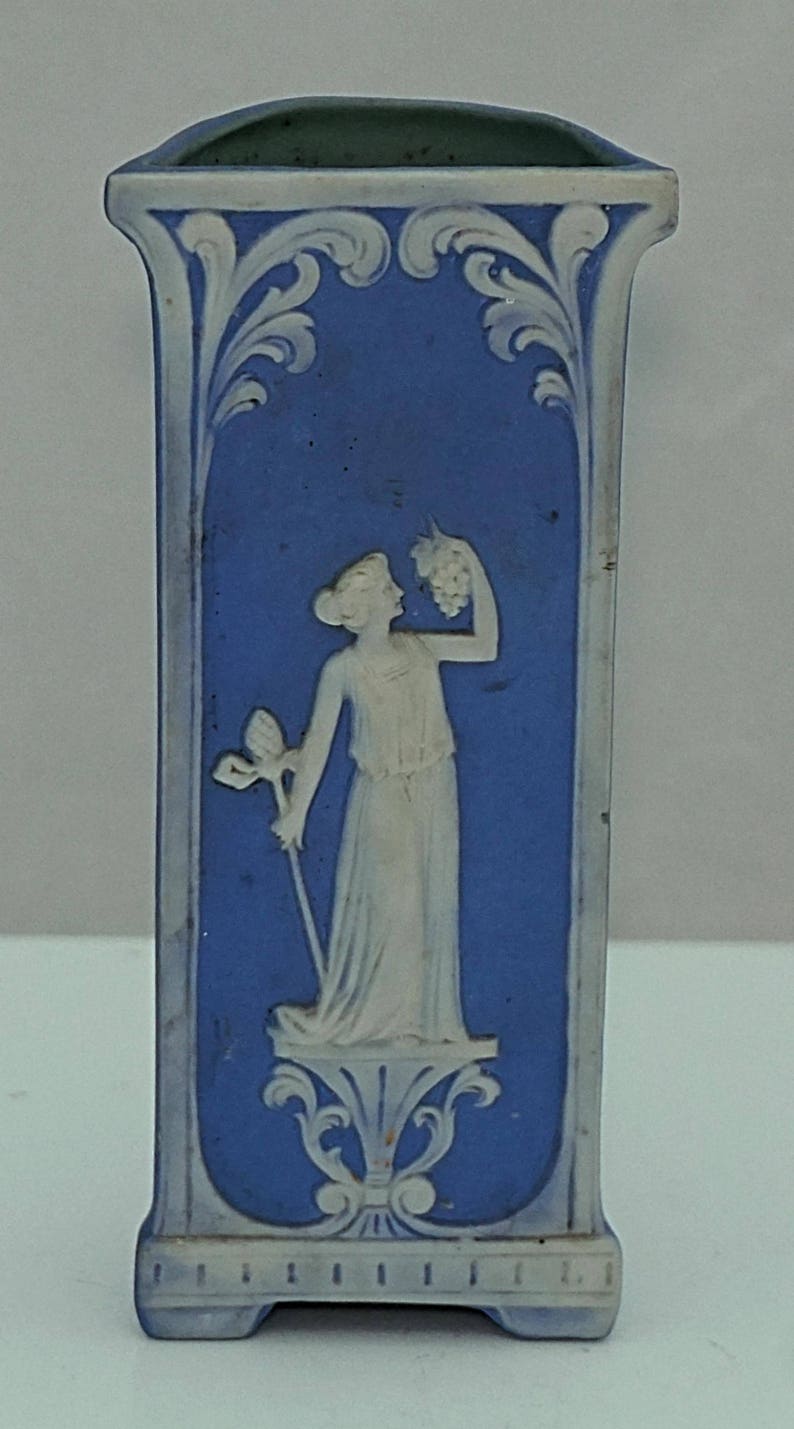 SCHAFER /& VATER Continental GERMAN Bisque Blue and White Parian Vase C1900