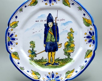 ROUEN FAIENCE C19th Plate "Ma Vie est d ma palrie" Soldier