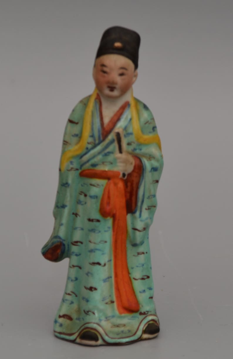CHINESE C1900 Porcelain Figurine Green Coloured Robe