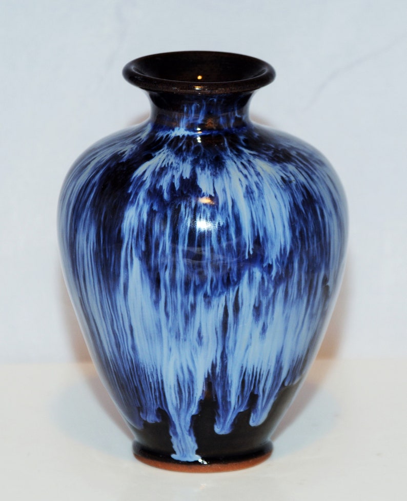 Beautiful Terracotta Blue /& Black Drip Glazed VASE OAXACA Mexican