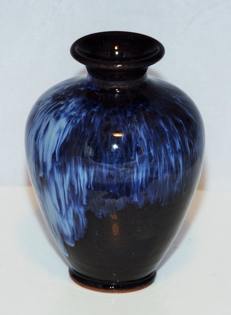 Beautiful Terracotta Blue /& Black Drip Glazed VASE OAXACA Mexican