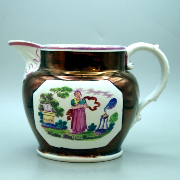 SUNDERLAND Pink & Copper LUSTRE Faith JUG Pottery