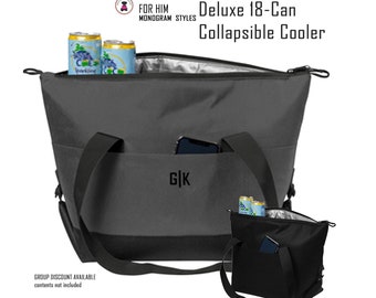 FOR HIM Monogrammed 18 Can Collapsible Cooler Tote -Free Ship/Group Gift/Teacher Gift/Back to School/Insulated Tote/Groomsmen Gift/Picnic