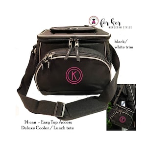 Lunch Bag-EasyTop Access Cooler Tote w FOR HER Monogram-Black-Free Ship.Cheer Tote.Teacher Gift.Dancer Lunch Tote.Travel Sport Lunch Bag