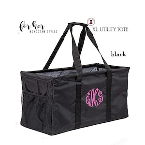 FOR HER Monogrammed XL Utility Tote / Trunk Organizer/Black-Free Ship/Grocery/Tailgate tote/Picnic/Car/Sports/Hospital/Teacher/Carry All/