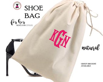 Monogrammed Shoe Bag for Travel-Natural-Free Ship/Bridesmaid Gift/Travel Gift/Group Discount/Grad Gift/Gift for Her/Bride Gift/Traveler