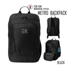 Backpack-FOR HIM w Monogram-Metro Laptop Backpack-Black-FREE Ship-Men's Travel Bag.Groomsmen Gift.Dad Gift.Grad Gift.Travel Bag.School Bag