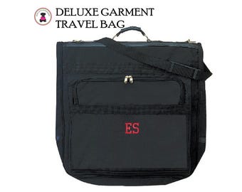 Deluxe Garment Bag FOR HIM with Monogram-Black-Free Ship.Suit Bag.Groomsmen Gift.Grad Gift.Business Travel.Overnight Travel Bag.Travel Valet