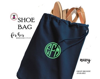 Shoe Travel Bag with Monogram FOR HER-Navy-Free Ship/Bridesmaid Gift/Travel Gift/Gift for Her/Grad Gift/Bride Gift/Luggage organizer