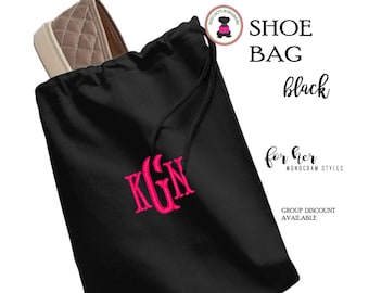 Shoe Travel Bag with Monogram FOR HER-Black-Free Ship/Bridesmaid Gift/Travel Gift/Gift for Her/Grad Gift/Bride Gift/Luggage organizer
