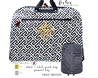 Suits Travel or Storage 38” Monogrammed Black and White Chevron Garment Bags for Dress Clothing 