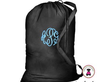 Monogrammed Large Cottton Laundry Bag - Black - FREE SHIP
