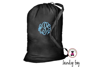 Monogrammed Large Cottton Laundry Bag - Black - FREE SHIP