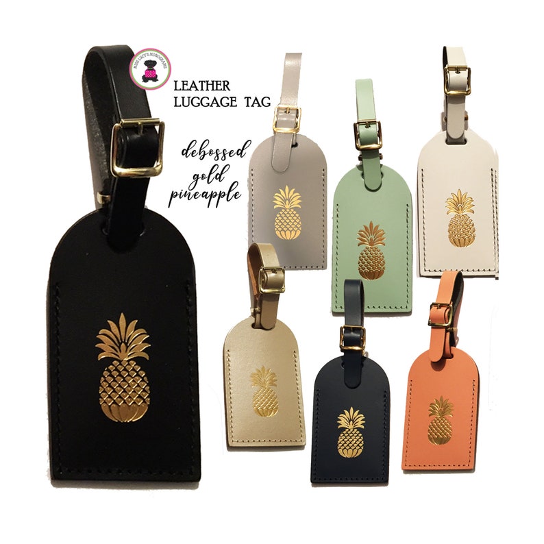 Wedding Event Leather Luggage Tag-Debossed Palm Beach Pineapple-Group Discount-FREE SHIPBridesmaid Proposal GiftGrad GiftWedding Favor