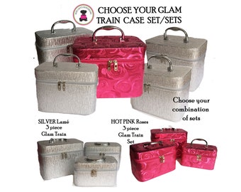 Choose Your Own Set/Sets-3Piece Glam Train Cosmetic Case Set-Group Discount-Free Ship/Bridesmaid Gift/Bride Gift/Dancer Gift/Girlfriend Gift