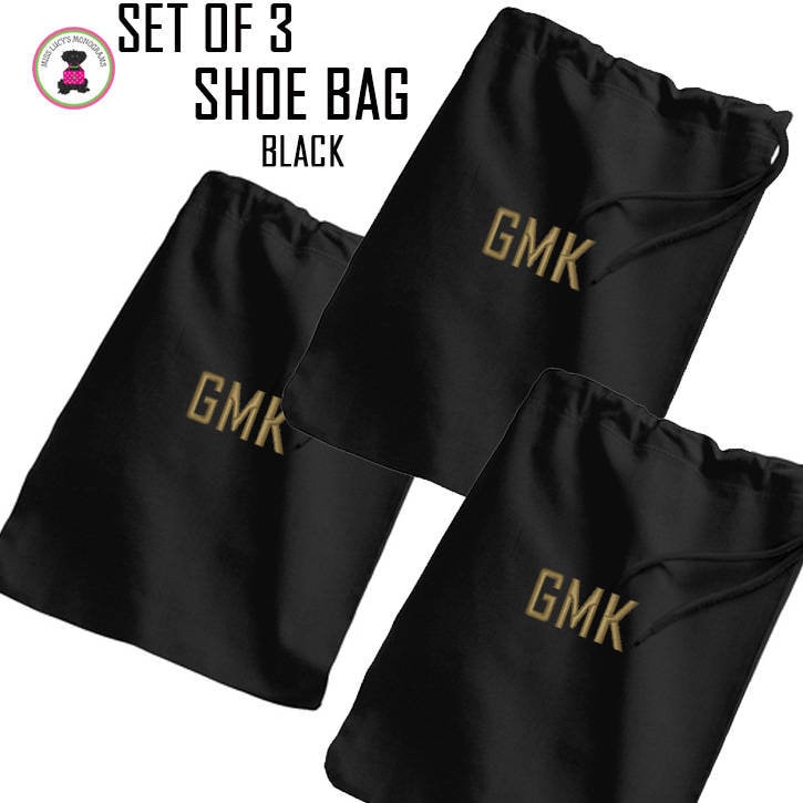 Shoe Bags-Set of 3-w Monogram FOR HIM-Black-Free Ship. Men's Shoe Bag. Groomsmen Gift. Father's Day Gift. Grad Gift. Luggage Organizer Bags.