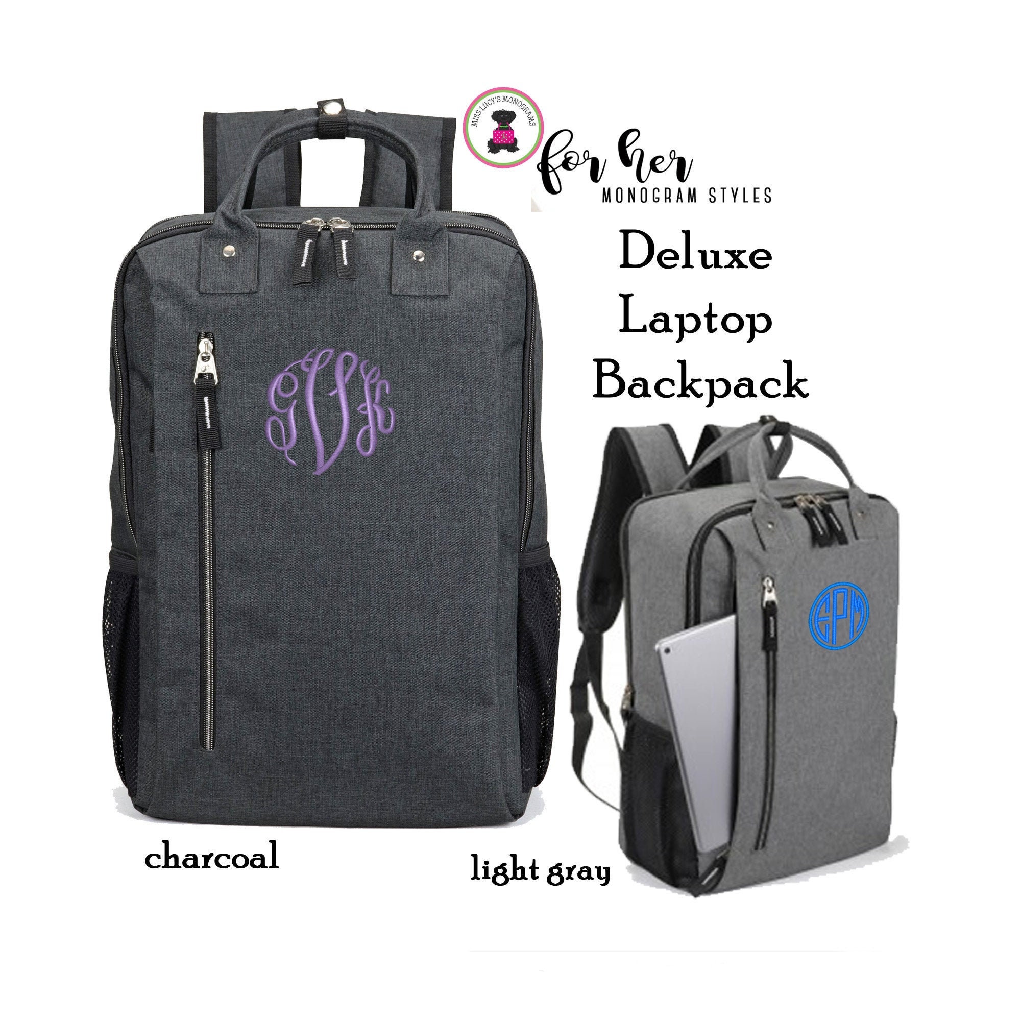 Monogrammed Deluxe Laptop Briefcase BackpackCharcoal Gray or Etsy