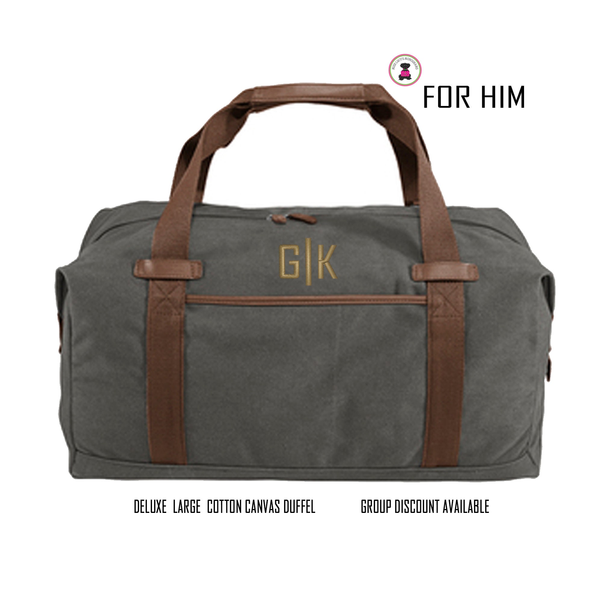 FOR HIM Monogrammed Canvas Deluxe Laundry Drawstring Duffel-Natural/Black  /Free Ship/Men's Travel /Grad Gift/