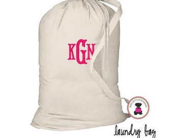 Large Cotton Drawstring Laundry Bag w Monogram FOR HER-Natural-Free Ship.Grad Gift.Gift for Her.Team Gift.Travel Bag.Clothes Bag