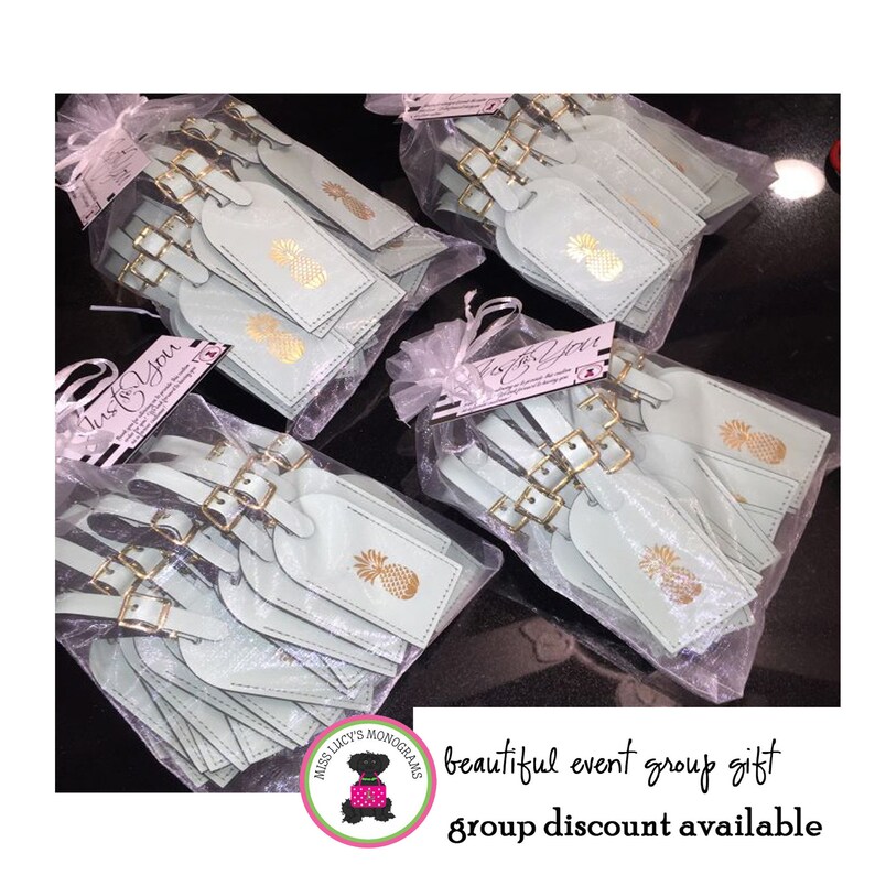 Wedding Event Leather Luggage Tag-Debossed Palm Beach Pineapple-Group Discount-FREE SHIPBridesmaid Proposal GiftGrad GiftWedding Favor