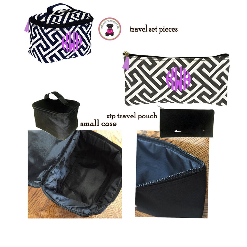 Monogrammed 3 Piece XLarge Boxy Duffel Travel Set-BlackWhite Greek Key-FREE SHIPBridesmaid GiftGift for HerOvernight TravelGrad Gift