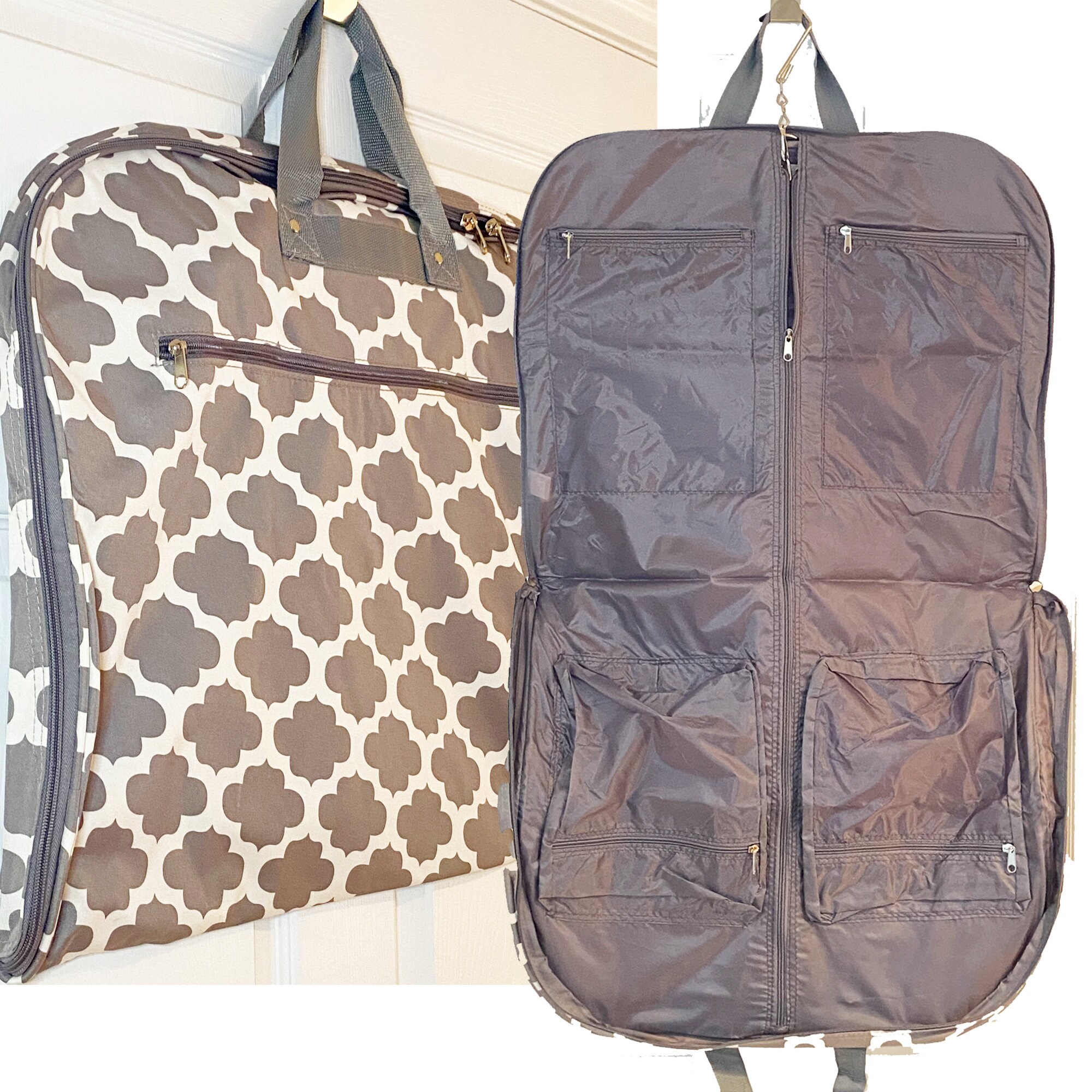FOR HER Monogrammed Canvas Garment Bag - Black and White Bristol Tile -  FREE SHIP/Garment Bag / Monogrammed Garment Travel Bag/Teen Dress Bag/Dress