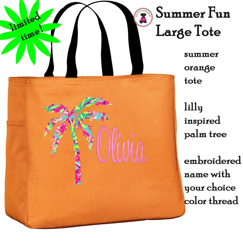 Summer Fun Custom Design Large Open Tote-Orange-FREE SHIPTravel GiftBridesmaid Gift Bride Bridesmaid GiftGrad GiftBeach ToteSummer